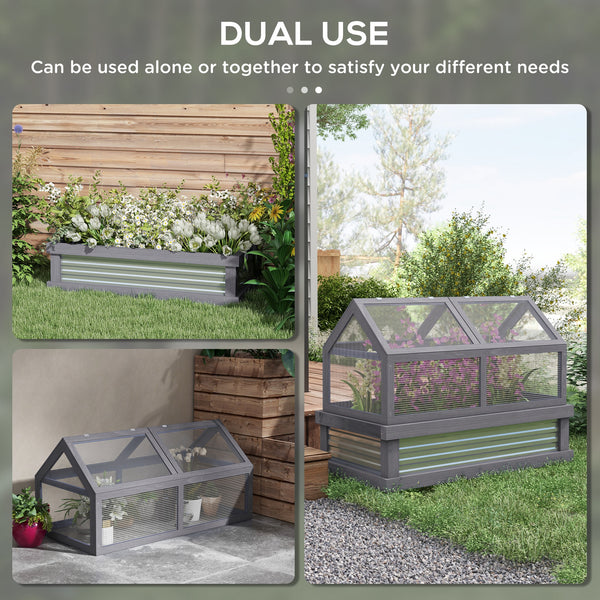 Raised garden kit with greenhouse, wooden cold frame