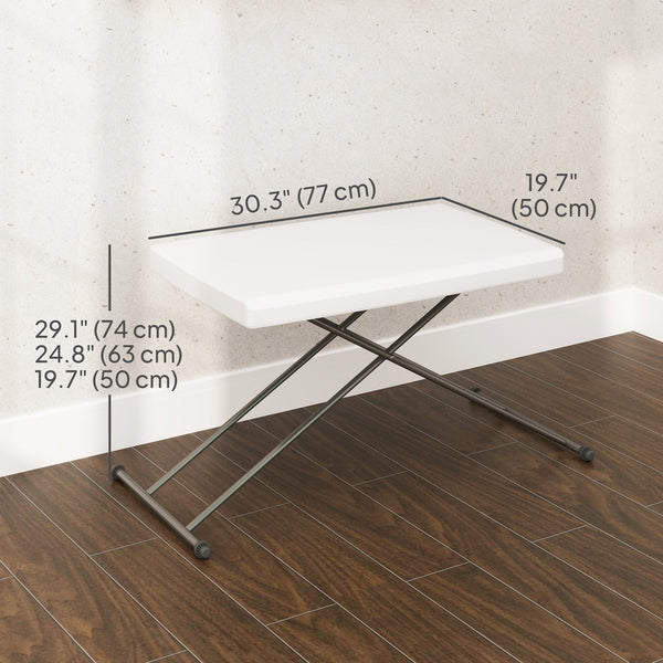 Adjustable outdoor folding table with 3 height settings, white