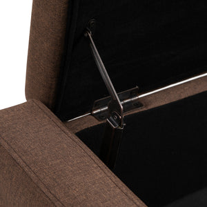 Linen upholstered storage bench with tufted pattern, brown