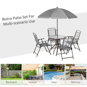 6-piece outdoor dining set for 4 people with parasol