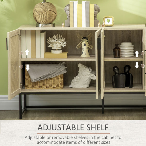 Sideboard, coffee bar cabinet with drawers and adjustable shelves, oak color
