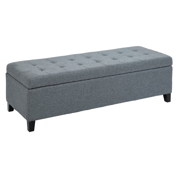 Rectangular upholstered linen entryway bench, gray