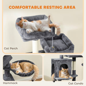 178cm Multi-Level Cat Tree with 2 Cabins, 2 Perches, Hammock, Play Balls, Dark Grey