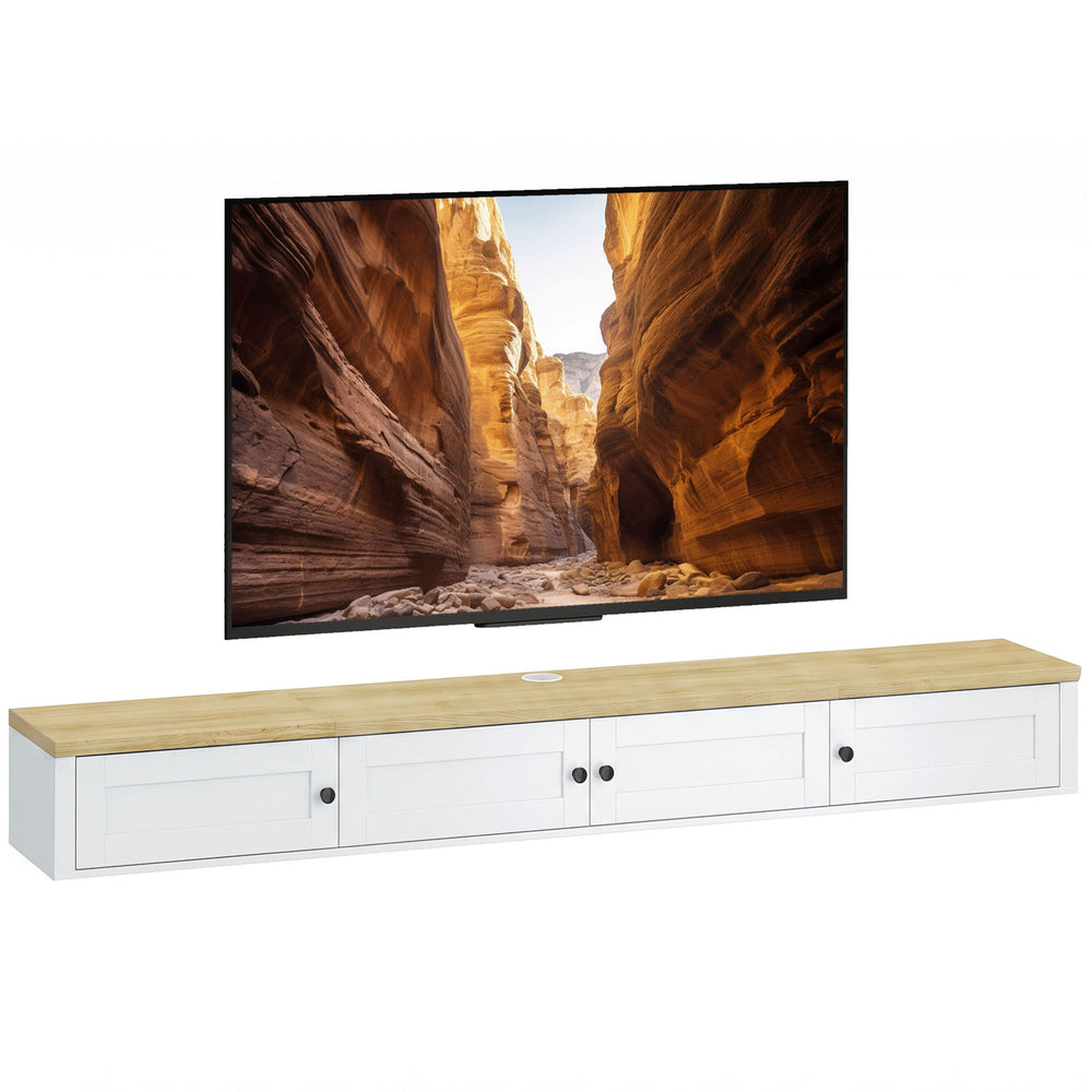63" Floating Wall-Mounted TV Stand with Storage and Charging Station, White