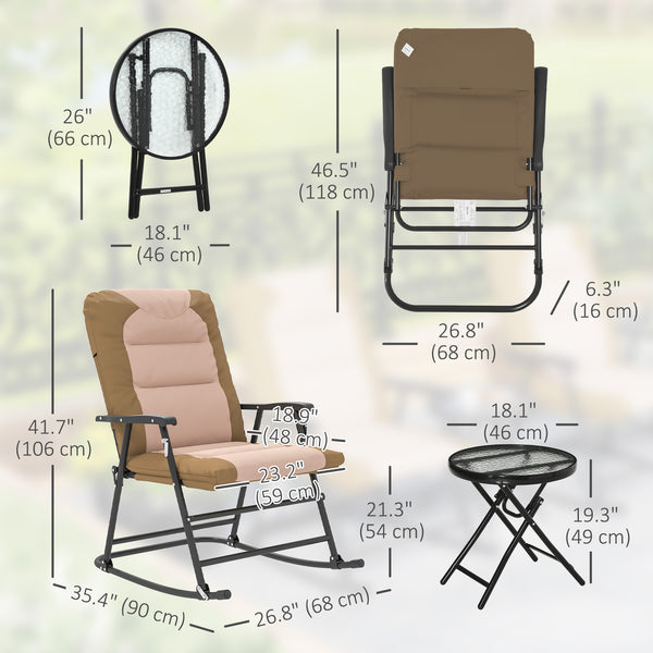 Set of 2 folding outdoor rocking chairs, light brown