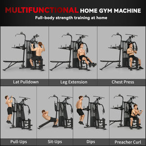 Multifunction home gym with 152 lb adjustable weight stack