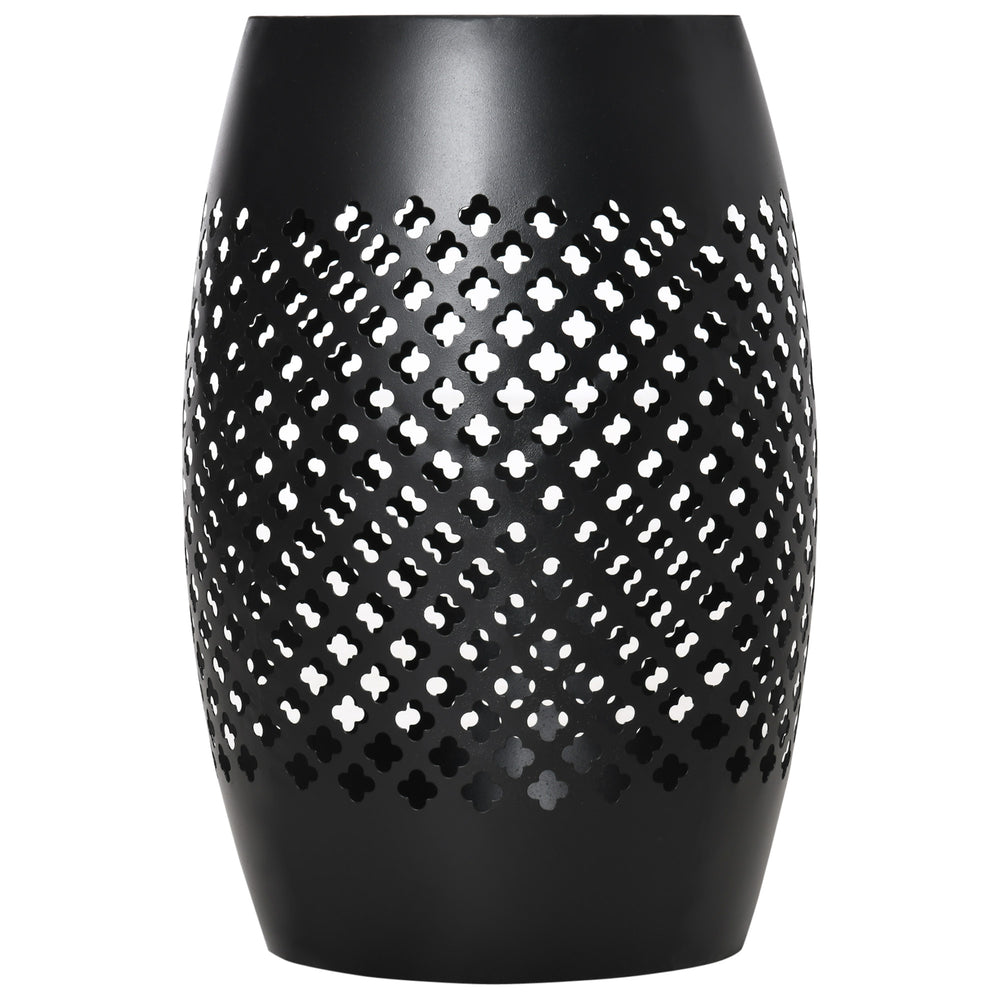 12.5" Steel Patio End Table, Round Hollow Drum Side Table, Accent Table for Indoor and Outdoor, Black