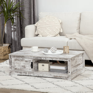 Vintage style coffee table with cabinet, open storage compartments, white