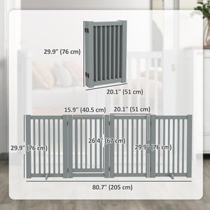 Freestanding 4-panel wooden barrier with opening gate, light grey