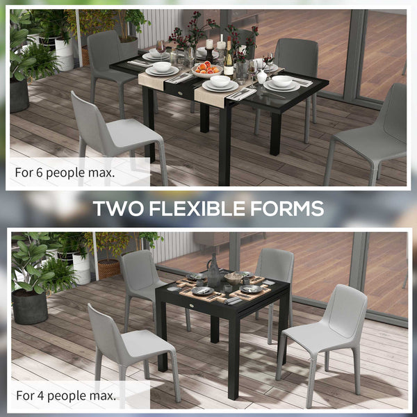 Extendable dining table in aluminum and tempered glass