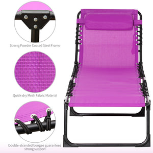 Folding chaise lounge with headrest, purple