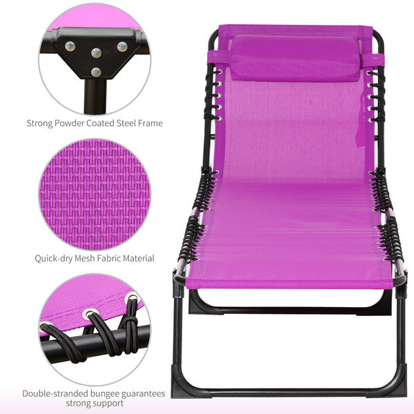 Folding chaise lounge with headrest, purple