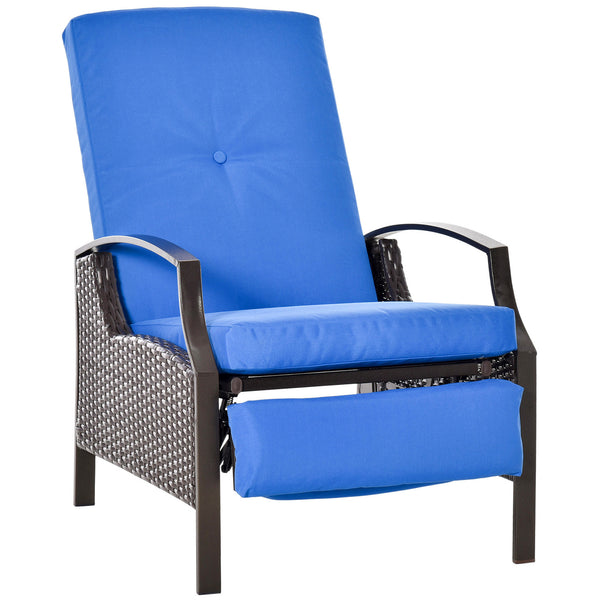 Reclining rattan armchair, blue