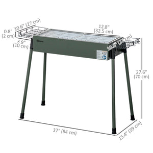 Portable charcoal barbecue with side spice baskets, dark green