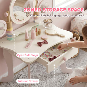 Children's dressing table with 3 mirrors and stool, pink