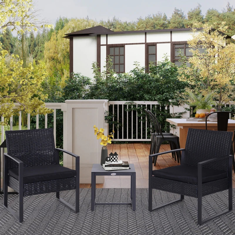 3-piece garden furniture set in black woven resin