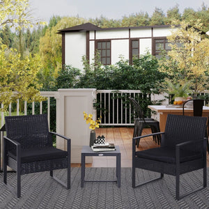 3-piece garden furniture set in black woven resin