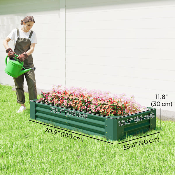 Reinforced galvanized raised planter with open bottom, green 