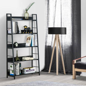 Modern bookcase with wide 5-tier shelves, metal frame, black