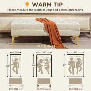 Upholstered bed bench with button tufting, beige