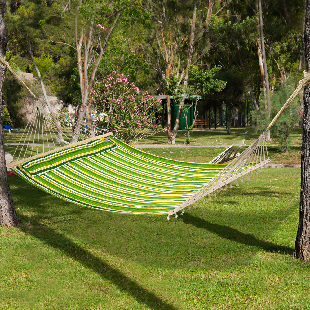 Double Cotton Hammock - Indoor &amp; Outdoor with Pillow, Green