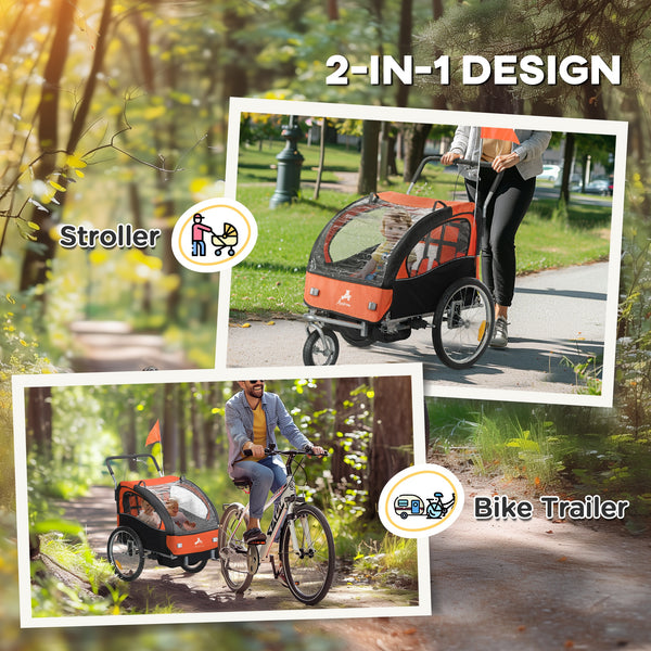 2-in-1 bike trailer with 5-point harness, orange