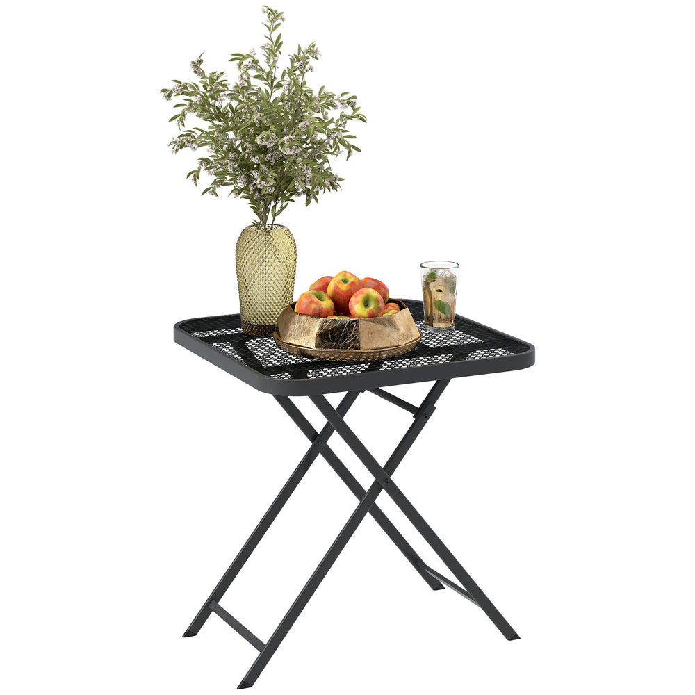 Folding square patio table with imitation rattan grid top