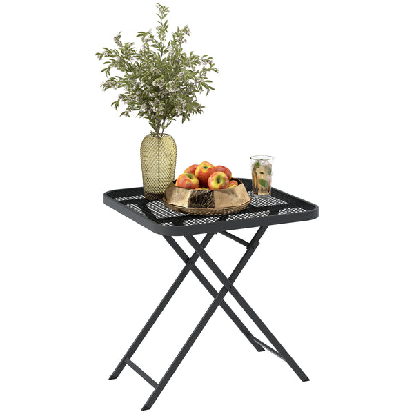 Folding square patio table with imitation rattan grid top