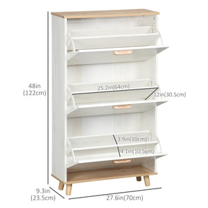Modern shoe cabinet with 3 drop-down drawers and adjustable shelf, white