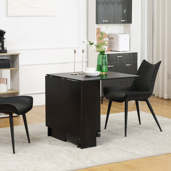Folding table with 2-tier shelves and castors, black