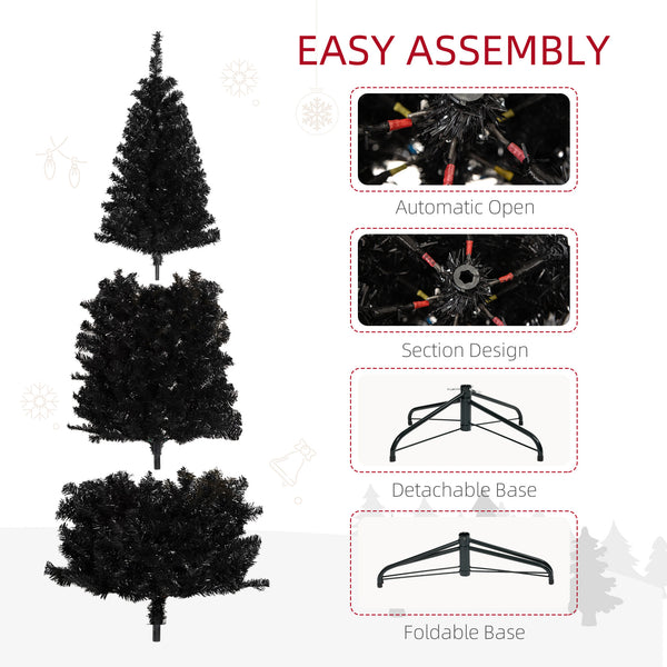 6ft Black Artificial Christmas Tree with Automatic Opening