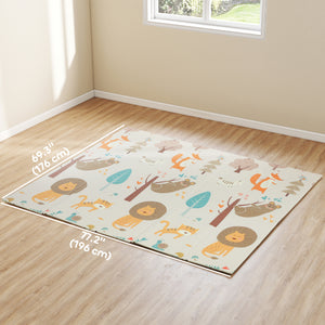 Reversible and waterproof play mat, foldable, animal pattern