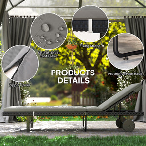 Synthetic rattan garden lounge chair with 5-way adjustable backrest, wheels and cushion, grey