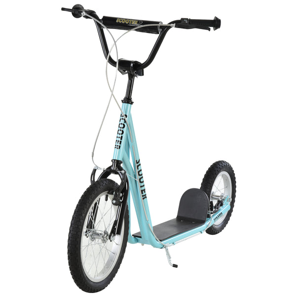 Scooter with adjustable handlebar and 16-inch inflatable rubber wheel, blue