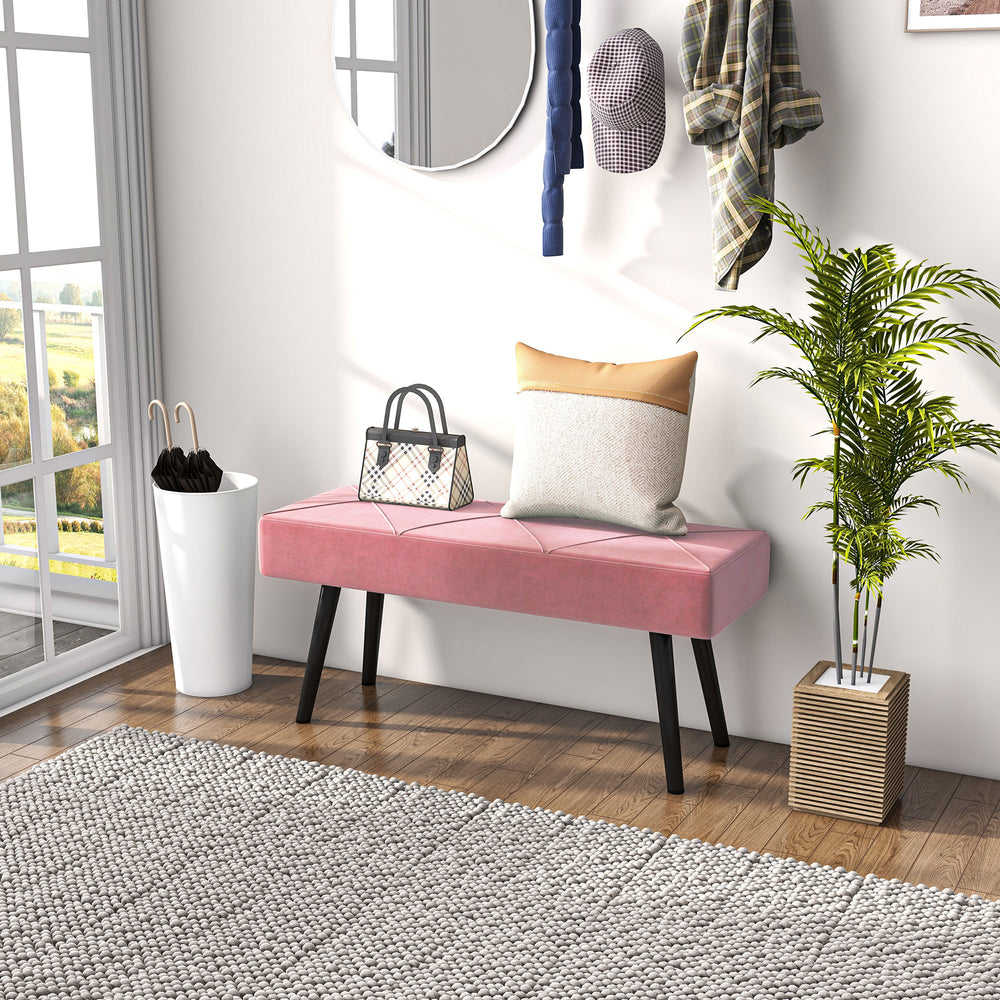 Modern Upholstered Bedroom Bench with Steel Legs, Pink