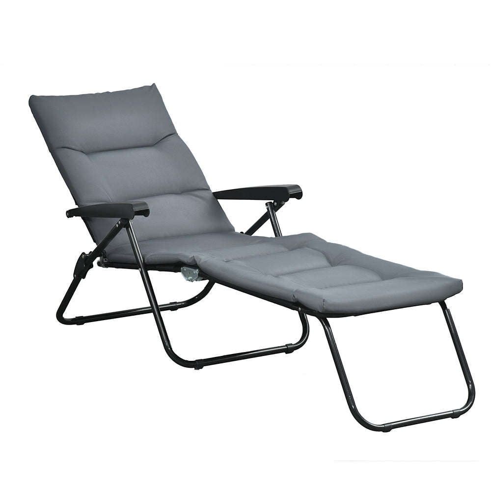 Reclining lounge chair with 6-position adjustable backrest, grey