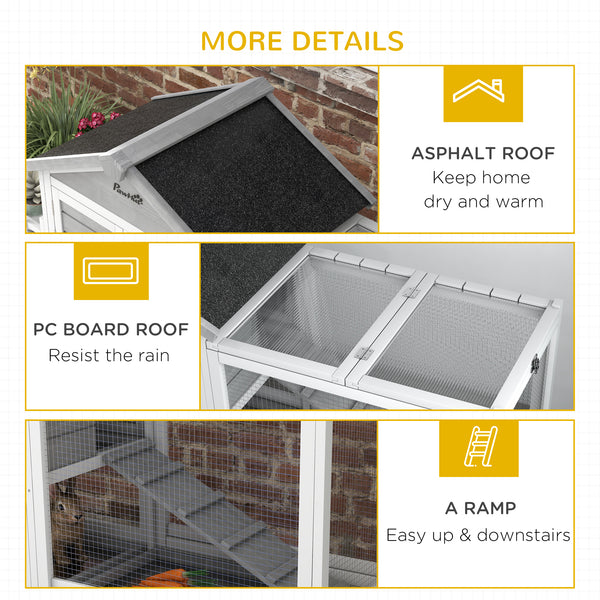Wooden hutch with opening roof and storage box, grey