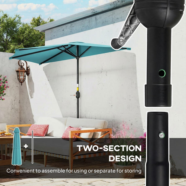 9.8 ft Half Round Crank Patio Umbrella, Light Blue