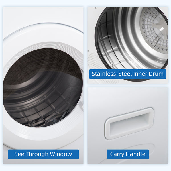 Compact Clothes Dryer, 1300W, 3.22 cu. ft., Electric, Portable, with 7 Drying Modes, for Apartment or Dorm, White