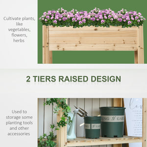 Raised Bed with Storage Shelf, Garden Patio Covering, Natural Wood