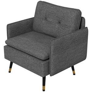 Modern upholstered accent chair with tufted back and steel legs, dark gray