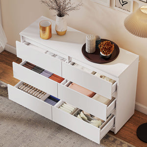 Large 6-drawer chest of drawers for the bedroom, white.