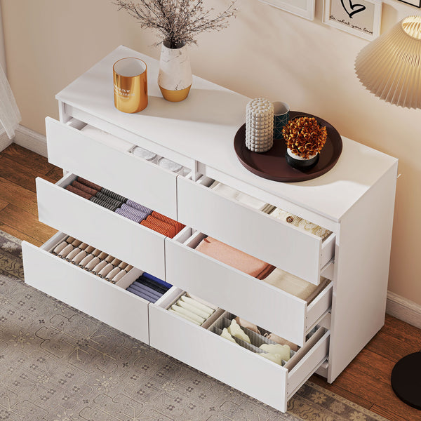 Large 6-drawer chest of drawers for the bedroom, white.