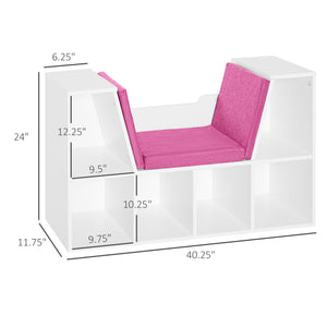 6 Compartment Bookcase with Seat Cushion for Reading Nook, Pink