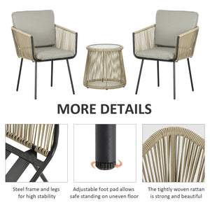 3-piece outdoor bistro set in woven rattan with metal legs