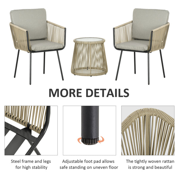 3-piece outdoor bistro set in woven rattan with metal legs