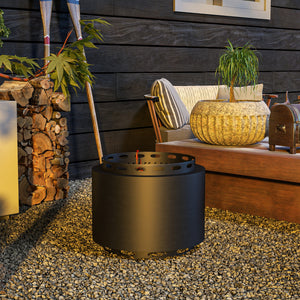 Smokeless wood-burning fireplace with poker, black