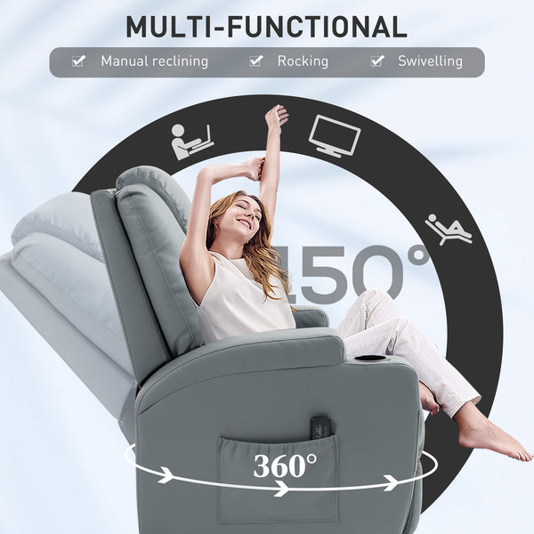 Reclining massage chair with 8 vibration points, light gray