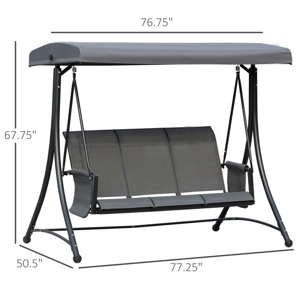 3-seater swing with high backrest and adjustable canopy, dark grey