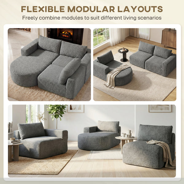Modular corner sofa without frame, with chaise longue and deep seat, dark grey 